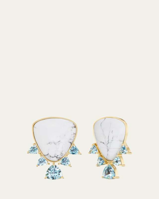 18K Yellow Gold Hourglass Earrings with Aquamarine and Howlite